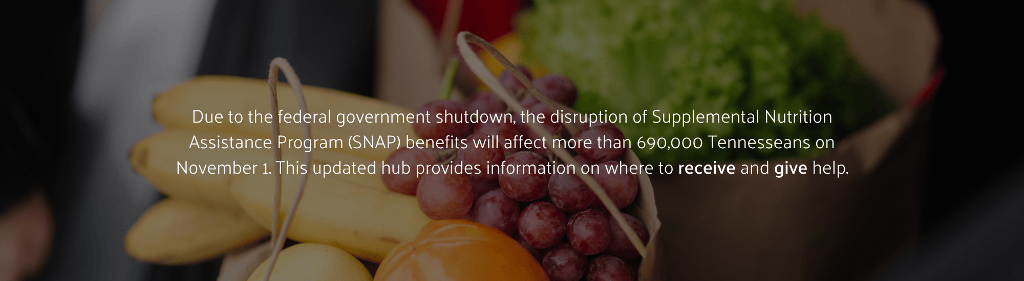Due to the federal government shutdown, the disruption of Supplemental Nutrition Assistance Program (SNAP) benefits will affect more than 690,000 Tennesseans on November 1. This updated hub provides information on where to receive and give help.