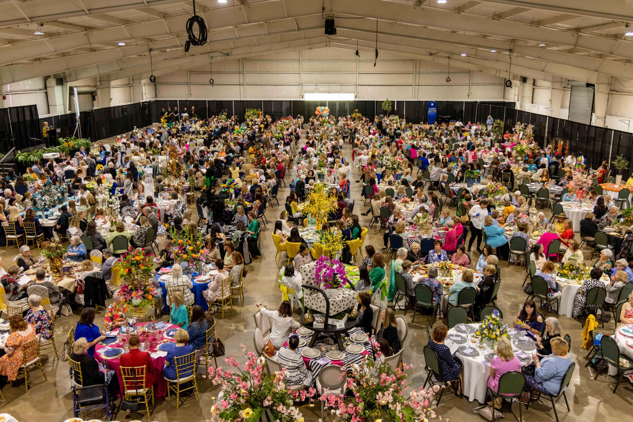 A bird's-eye view of all the decorated tables at the Jackson Fairgrounds